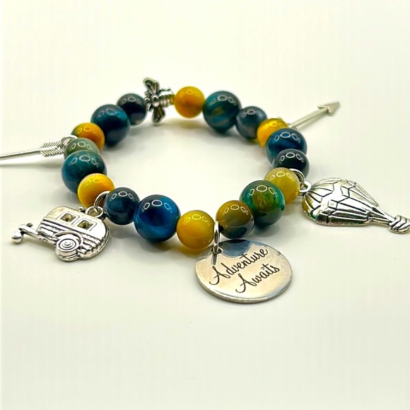 Handmade Natural Tiger Eye Stone Charm Bracelet! “Adventure Awaits!” - Picture 5 of 7
